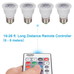 ChiChinLighting RGB Par Light Par16 Color Changing LED Bulbs E26 RGB Bulb with Long distance Remote controller Pack of 4 RGB LED Bulbs