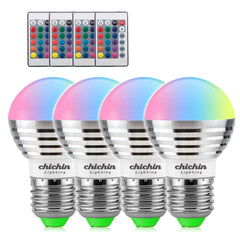 ChiChinLighting Color Changing LED Bulbs with Remote Control 4 Pieces 3w RGB Light Bulbs E26 E27