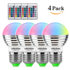 ChiChinLighting Color Changing LED Bulbs with Remote Control 4 Pieces 3w RGB Light Bulbs E26 E27